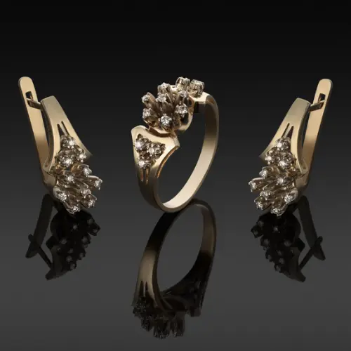 Elegant gold ring and diamond earrings set - Goods Loot