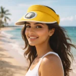 Yellow cooling sun visor hat with fan for UAE and Saudi summer beach use