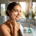 Woman Applying SAAM Renewal Face Cream for Glowing Skin